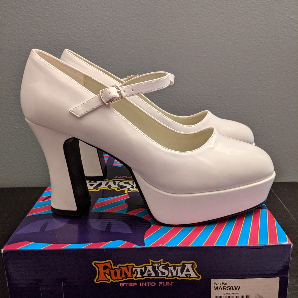 Funtasma, white patent platform Mary Jane, size 10M